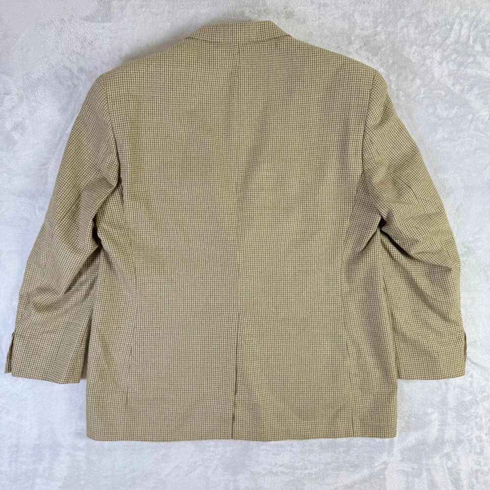 Lauren Ralph Lauren Blazer Mens 46R Tan Brown Silk Wool Houndstooth Sport Coat